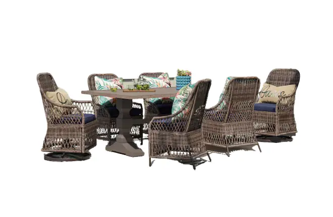 allen + roth Maitland 7-Piece Patio Dining Set with Navy Cushions