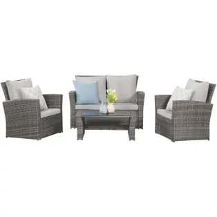 4-Piece Wicker Patio Furniture Conversation Set