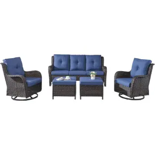 5-Piece Rattan Outdoor Sectional Conversation Set