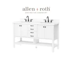 Allen + Roth Kingscote 60-in White Undermount Double Sink Bathroom Vanity with White Engineered Stone Top